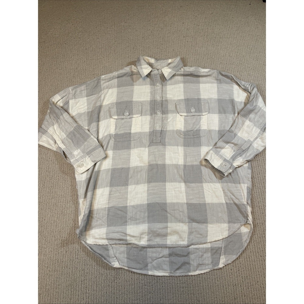 American Eagle Women's Large Boyfriend Oversize Plaid Flannel Henley Tunic